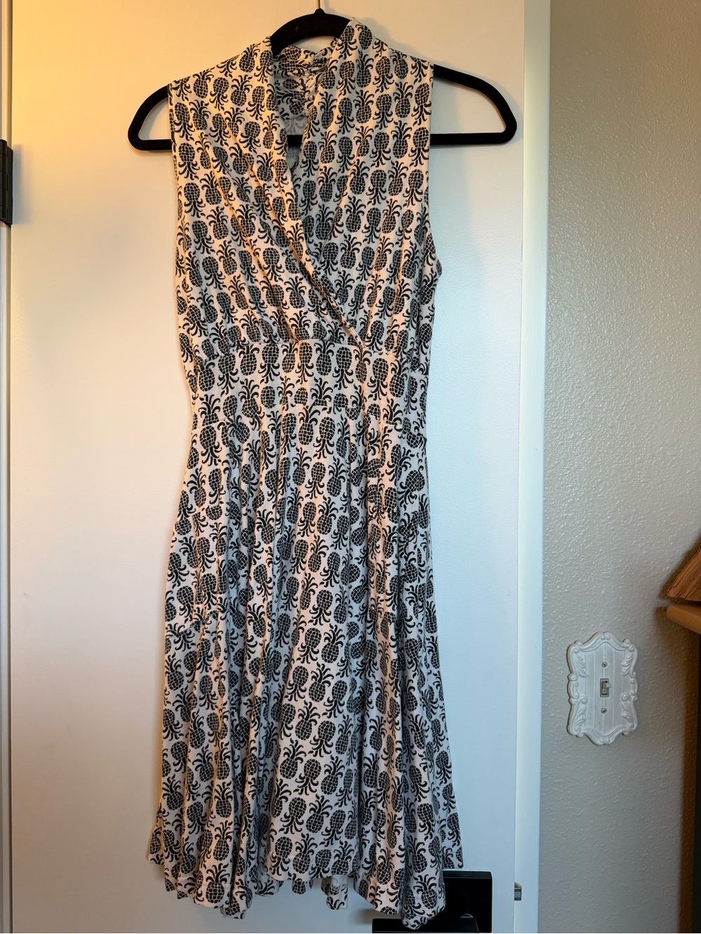 Effie’s Heart Pineapple Sleeveless Black & White Printed Wrap-Style Dress